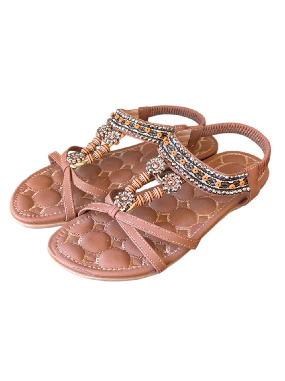 Boho Beaded‎ Tan Sandals Size 9.5 / EU 42